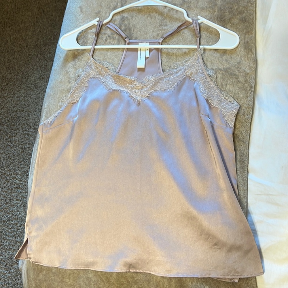 satin tank top with lace